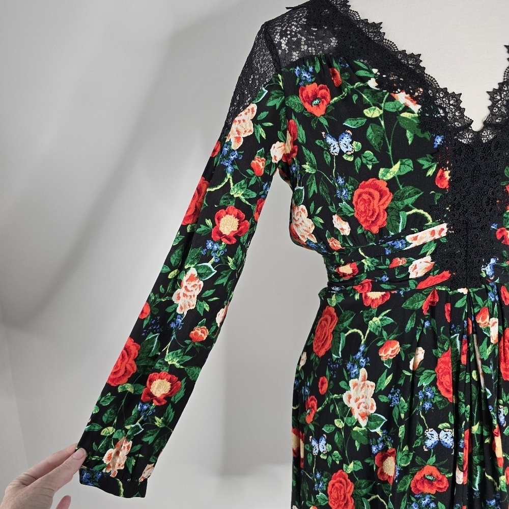 By Anthropologie Lacy V Neck Floral Mini Dress Long Sleeves Size 8 Romantic - Picture 5 of 16